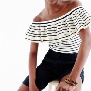 J. Crew Black and White Ruffled Off-Shoulder Top